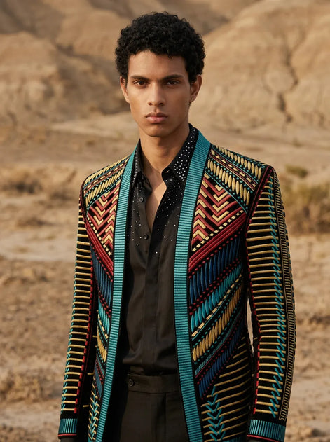 Spectrum Insignia - Multi-Color Geometric Velvet Jacket