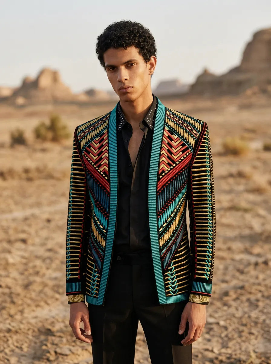 Spectrum Insignia - Multi-Color Geometric Velvet Jacket
