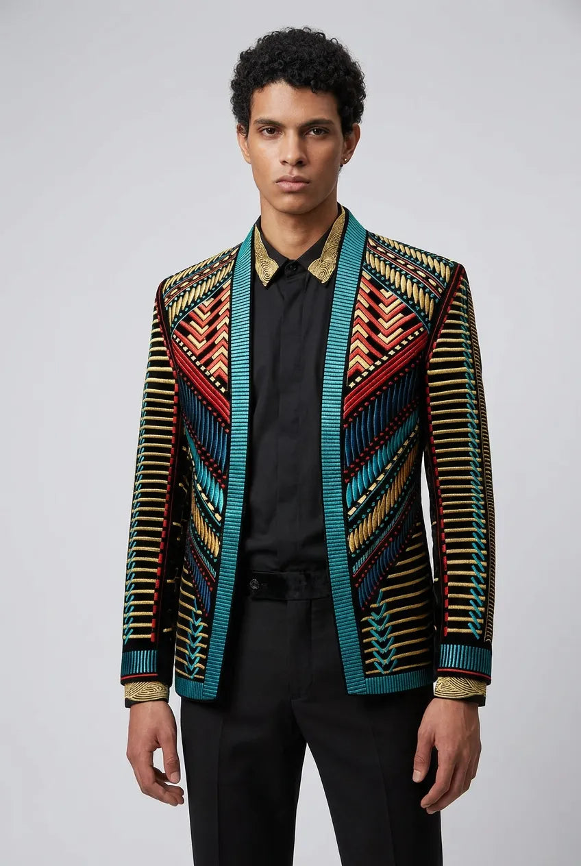 Spectrum Insignia - Multi-Color Geometric Velvet Jacket