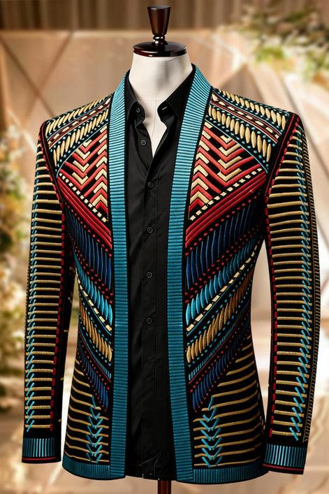 The Mayan Sun - Multi-Color Tribal Embroidered Velvet Jacket