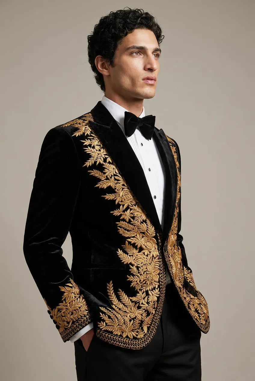 Aegis Baroque - Gold Embroidered Velvet 2-Piece Tuxedo Set