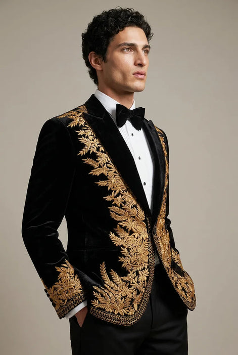 Aegis Baroque - Gold Embroidered Velvet 2-Piece Tuxedo Set