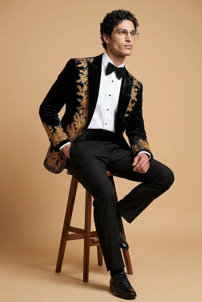 Aegis Baroque - Gold Embroidered Velvet 2-Piece Tuxedo Set