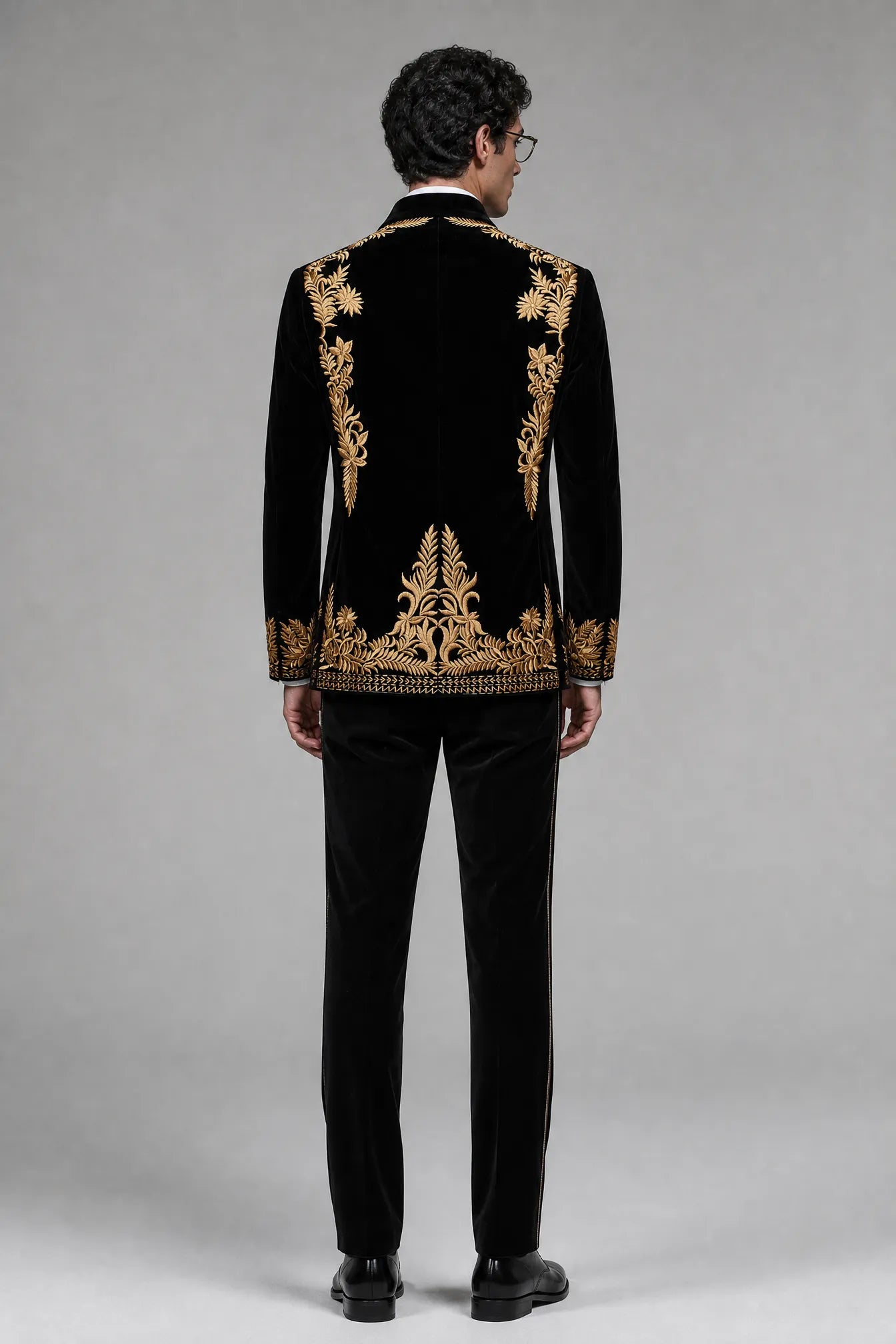 Aegis Baroque - Gold Embroidered Velvet 2-Piece Tuxedo Set