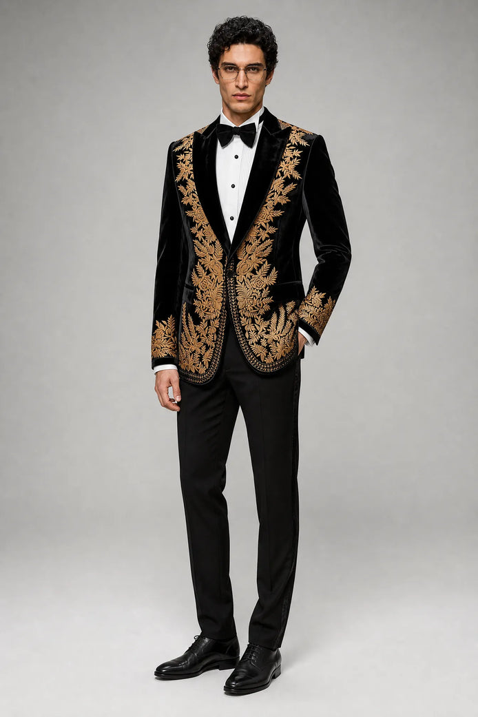 Aegis Baroque - Gold Embroidered Velvet 2-Piece Tuxedo Set