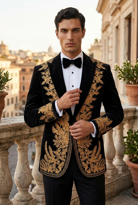 Aegis Baroque - Gold Embroidered Velvet 2-Piece Tuxedo Set