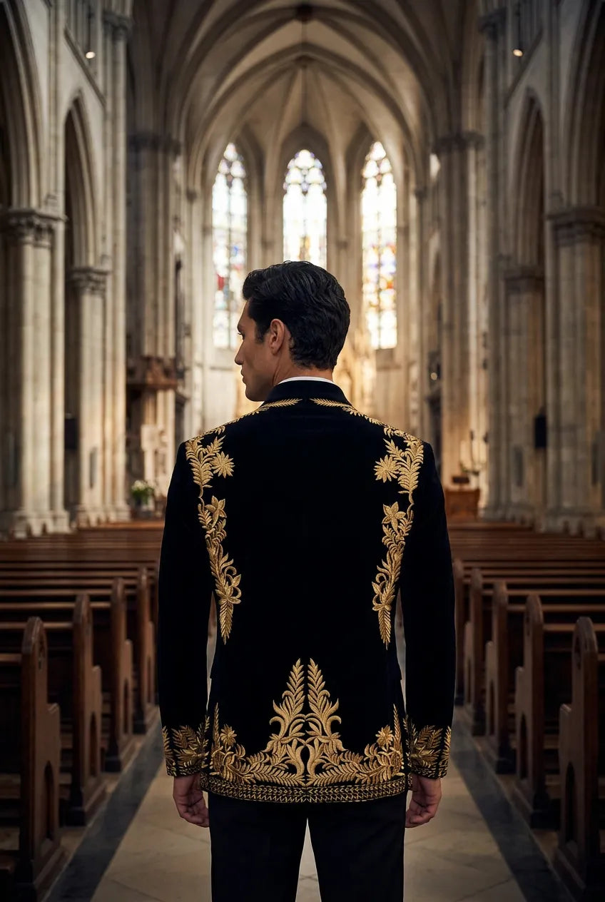 Aegis Baroque - Gold Embroidered Velvet 2-Piece Tuxedo Set