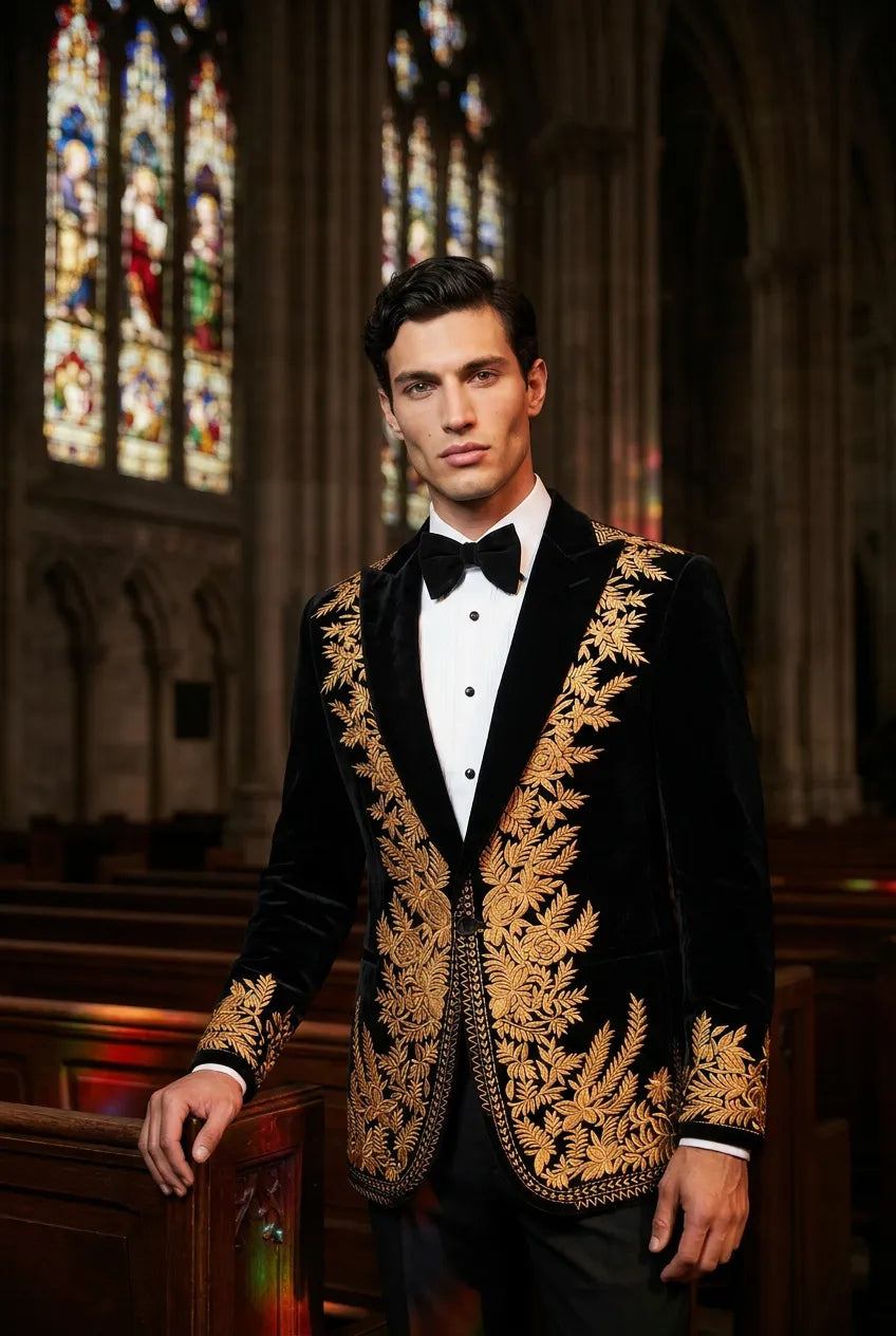 Aegis Baroque - Gold Embroidered Velvet 2-Piece Tuxedo Set