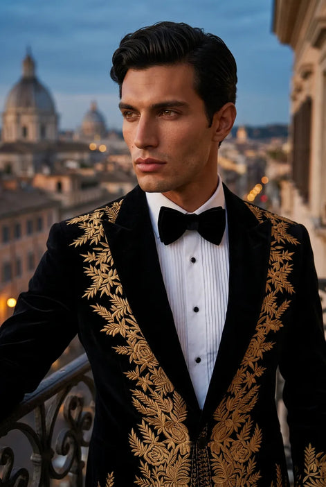 Aegis Baroque - Gold Embroidered Velvet 2-Piece Tuxedo Set