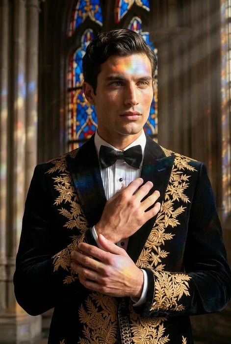 Aegis Baroque - Gold Embroidered Velvet 2-Piece Tuxedo Set