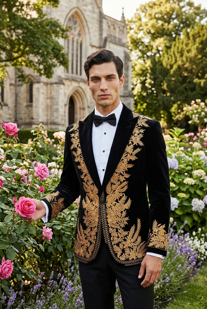 Aegis Baroque - Gold Embroidered Velvet 2-Piece Tuxedo Set