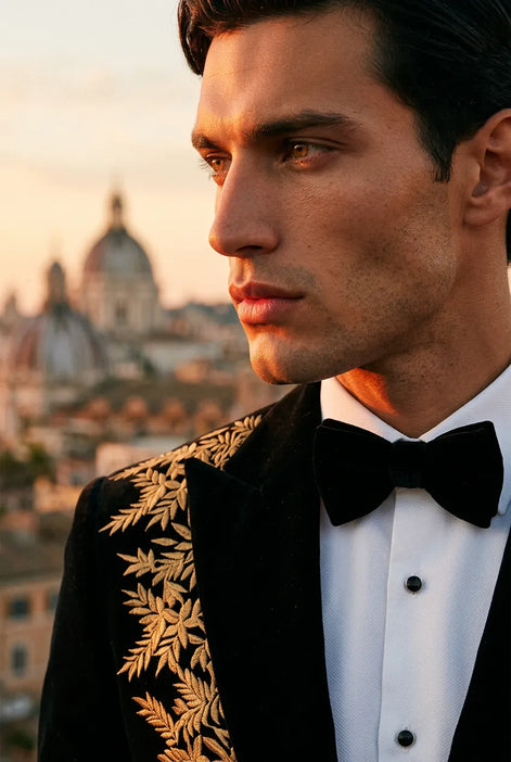 Aegis Baroque - Gold Embroidered Velvet 2-Piece Tuxedo Set