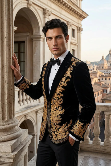 Aegis Baroque - Gold Embroidered Velvet 2-Piece Tuxedo Set