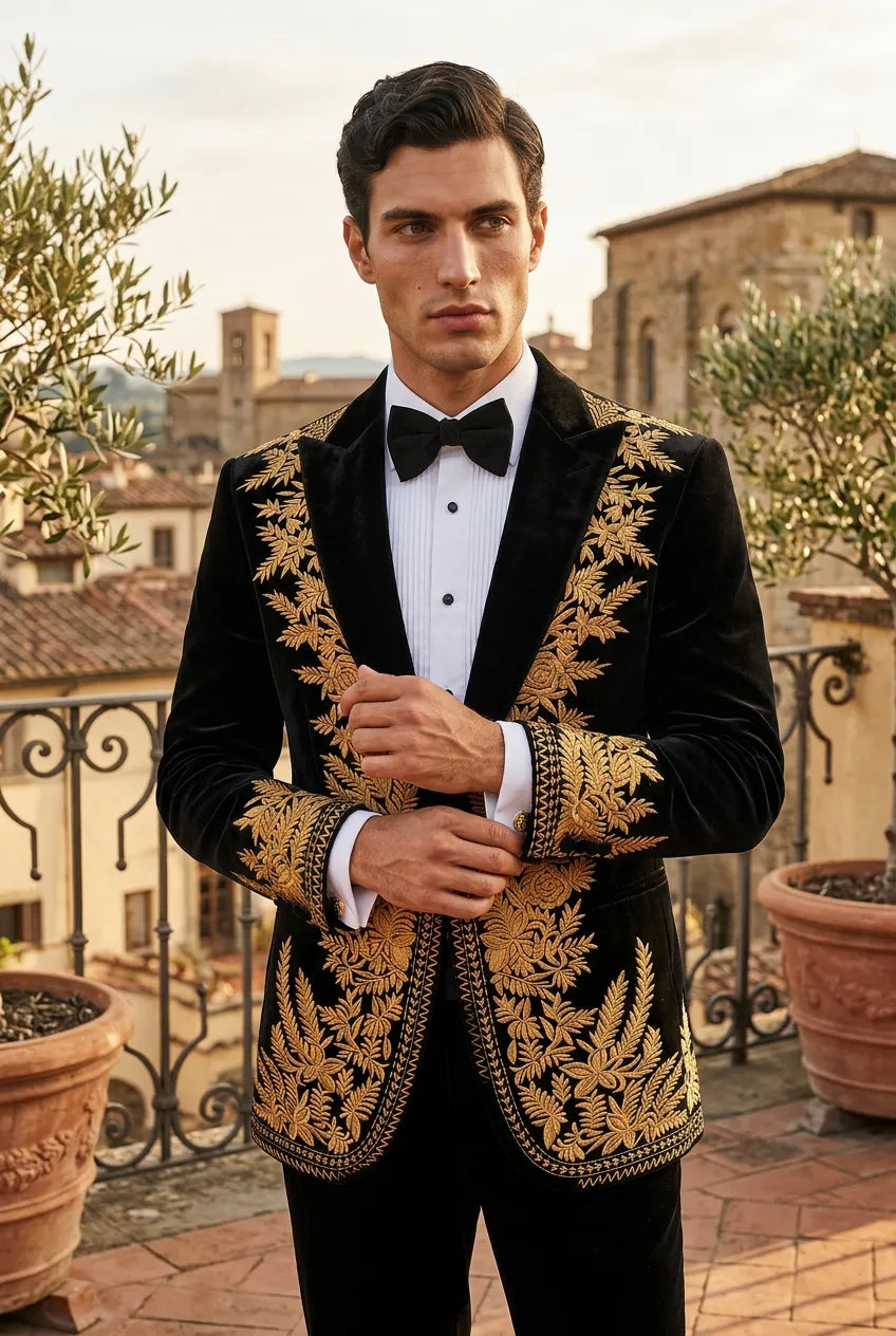 Aegis Baroque - Gold Embroidered Velvet 2-Piece Tuxedo Set