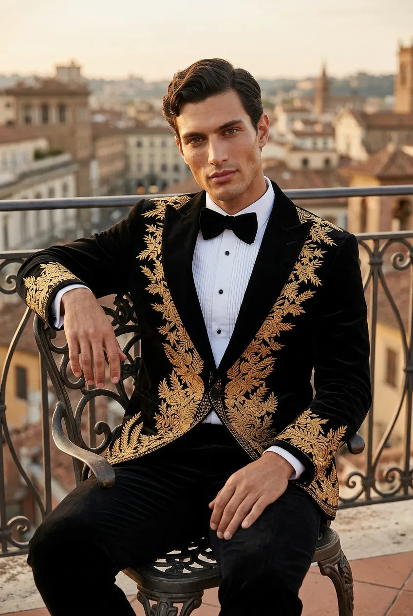Aegis Baroque - Gold Embroidered Velvet 2-Piece Tuxedo Set