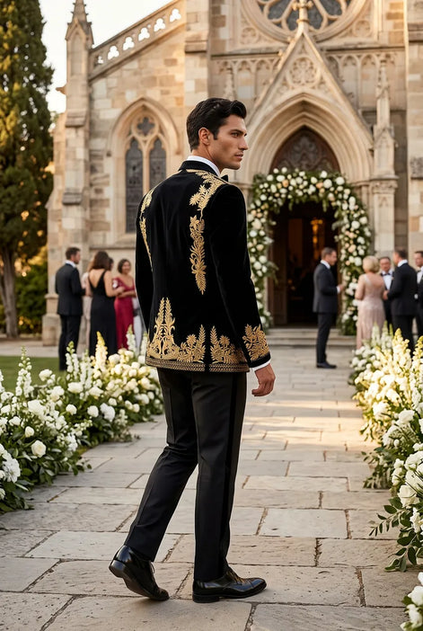 Aegis Baroque - Gold Embroidered Velvet 2-Piece Tuxedo Set