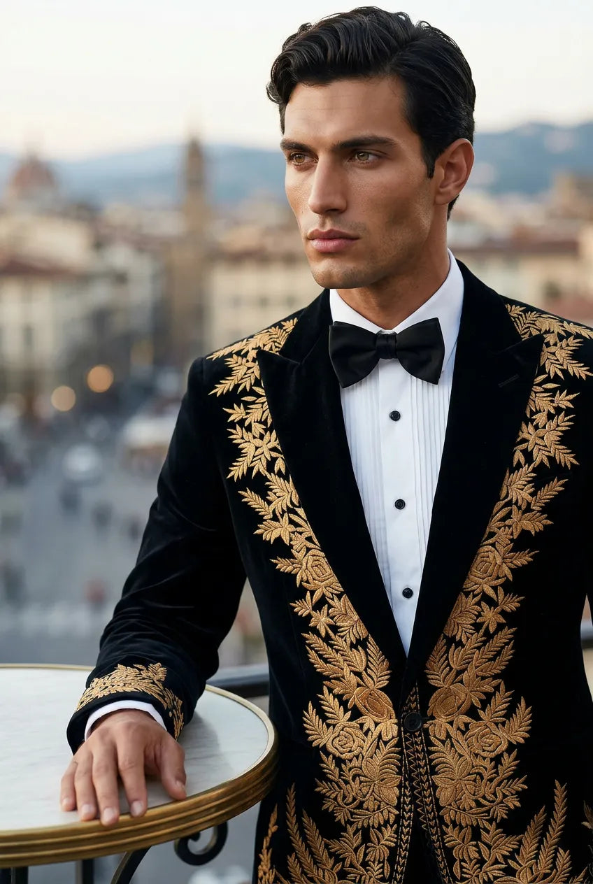 Aegis Baroque - Gold Embroidered Velvet 2-Piece Tuxedo Set