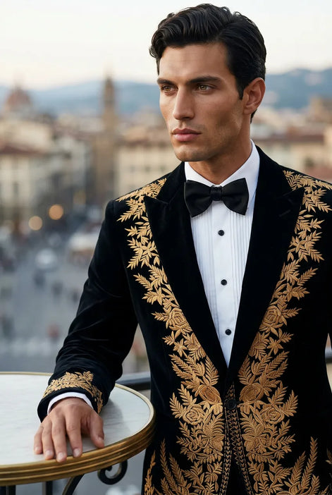 Aegis Baroque - Gold Embroidered Velvet 2-Piece Tuxedo Set