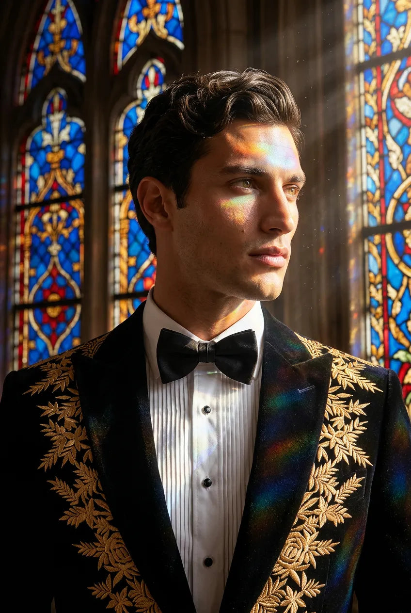 Aegis Baroque - Gold Embroidered Velvet 2-Piece Tuxedo Set