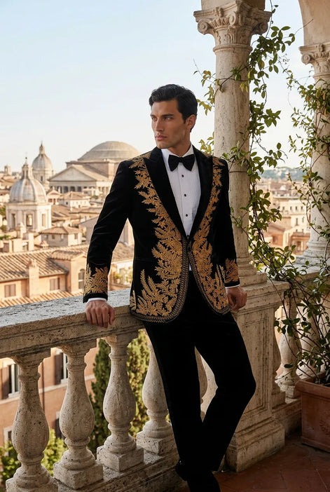Aegis Baroque - Gold Embroidered Velvet 2-Piece Tuxedo Set