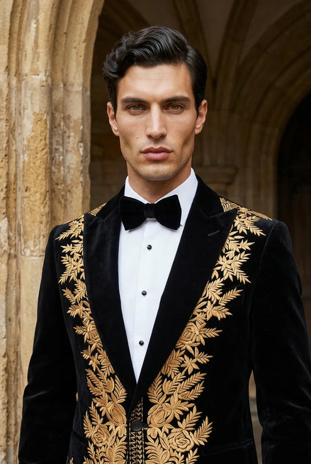 Aegis Baroque - Gold Embroidered Velvet 2-Piece Tuxedo Set