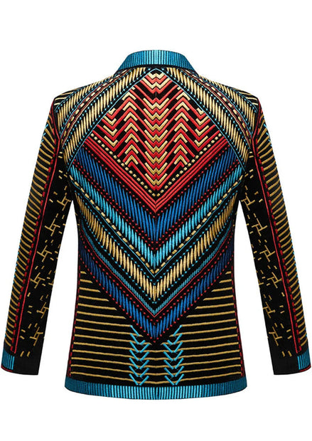 The Mayan Sun - Multi-Color Tribal Embroidered Velvet Jacket