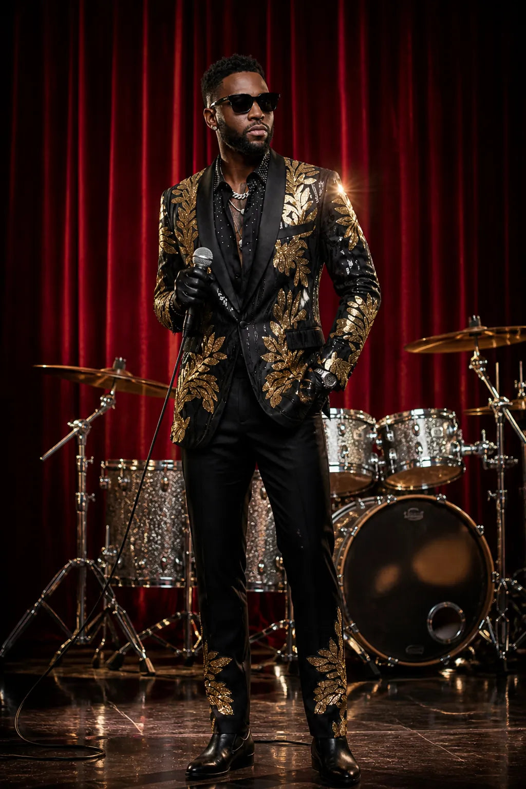 The Gilded Aurelius - Black & Gold Sequin 2-Piece Tuxedo Set
