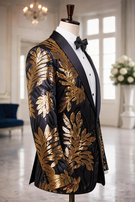 The Gilded Aurelius - Black & Gold Sequin 2-Piece Tuxedo Set