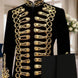 Black velvet hussar jacket with gold rope embroidery and trousers 2-piece set front view