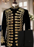Black velvet hussar jacket with gold rope embroidery and trousers 2-piece set front view
