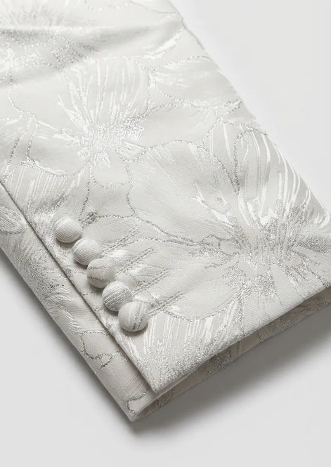 White Silver Floral Jacquard Shawl Tuxedo - full view - Nevo Suit