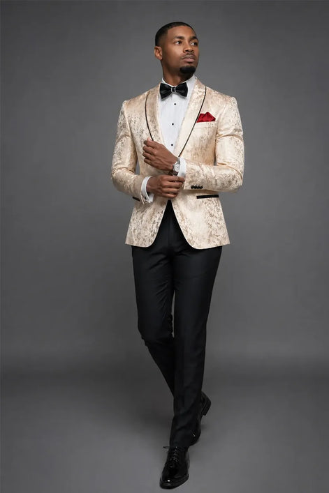 The Gilded Mirage - Champagne Gold Jacquard Dinner Jacket