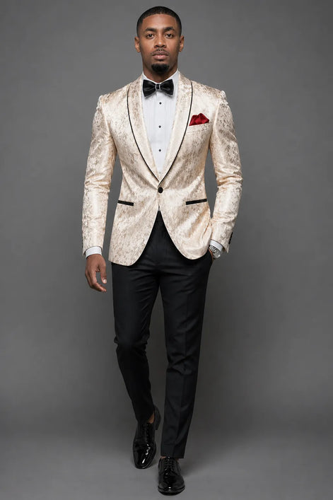 The Gilded Mirage - Champagne Gold Jacquard Dinner Jacket