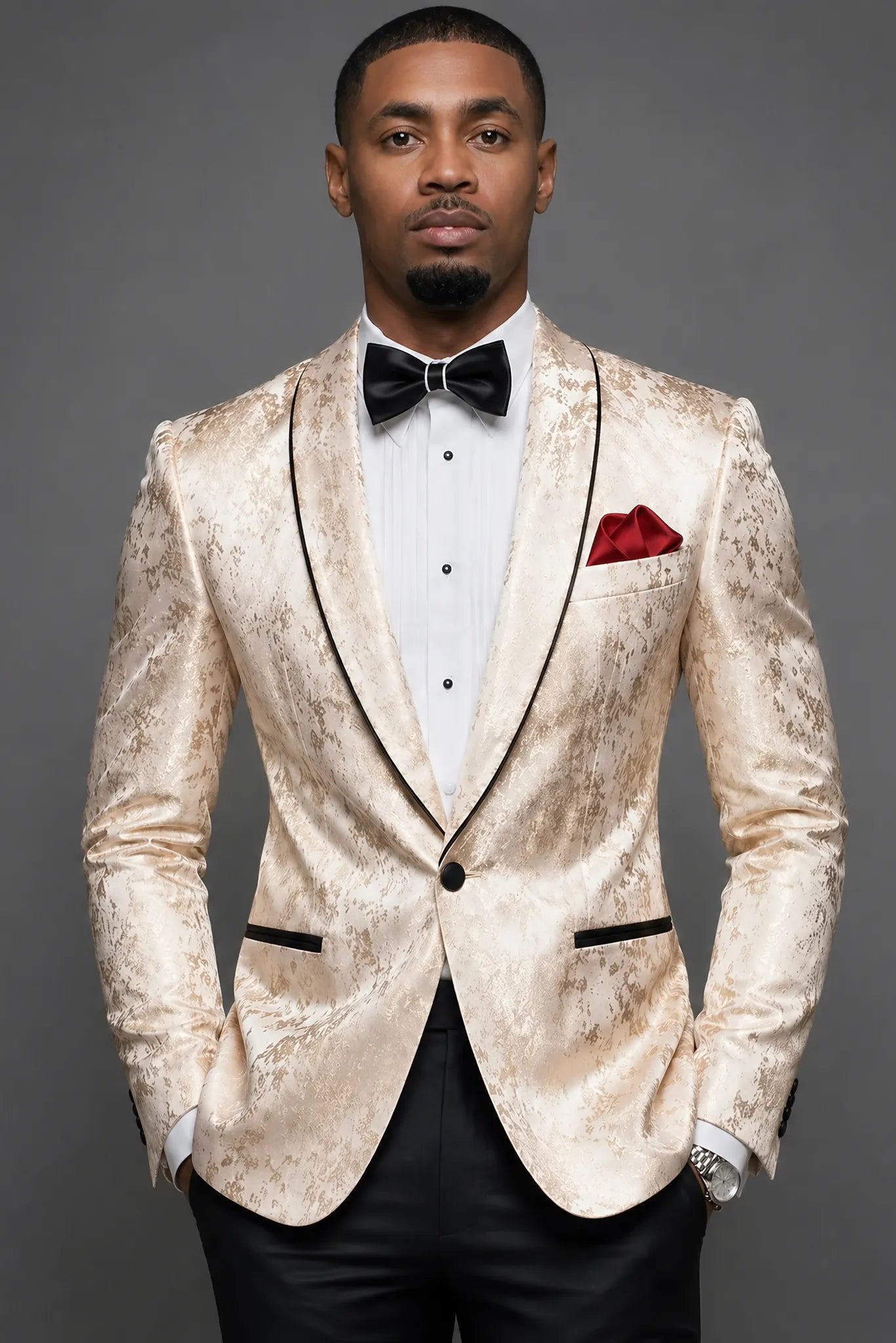 The Gilded Mirage - Champagne Gold Jacquard Dinner Jacket