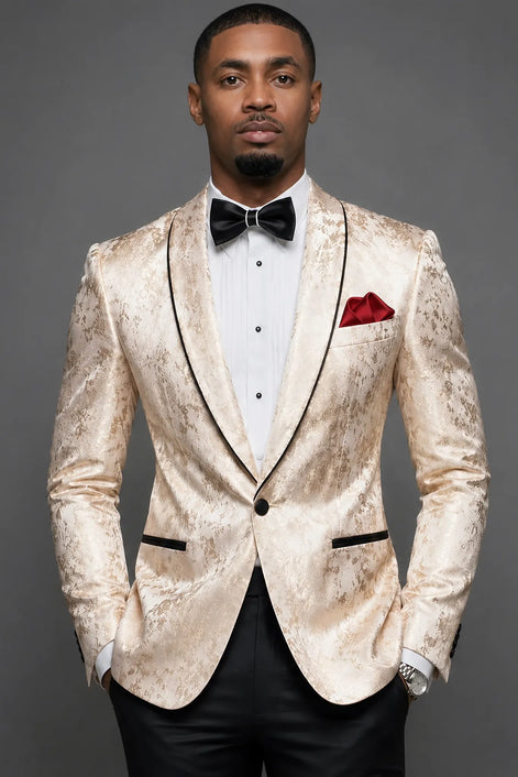 The Gilded Mirage - Champagne Gold Jacquard Dinner Jacket