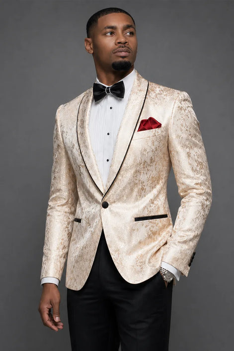 The Gilded Mirage - Champagne Gold Jacquard Dinner Jacket