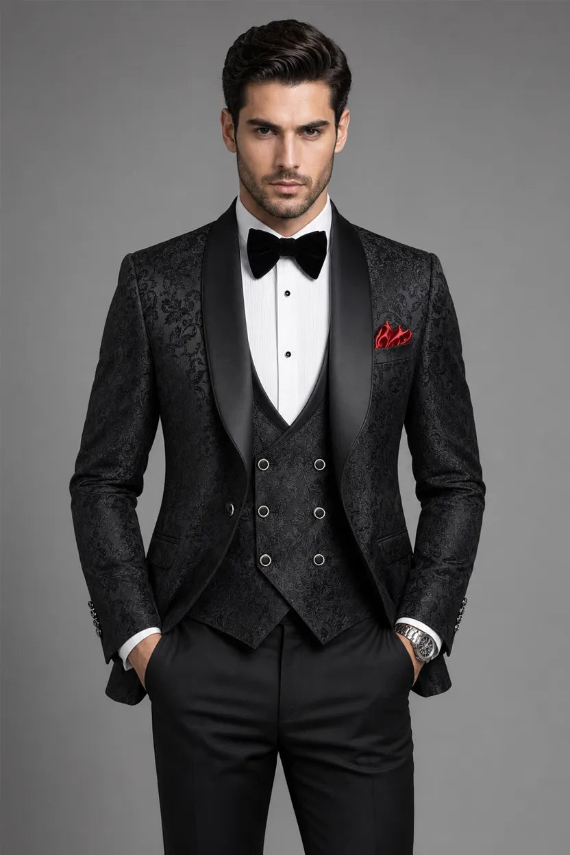 Onyx Opus - Black Jacquard 3-Piece Tuxedo