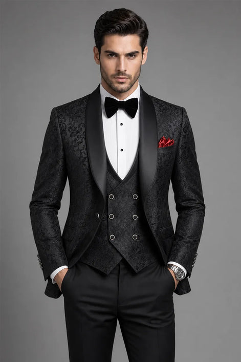 Onyx Opus - Black Jacquard 3-Piece Tuxedo