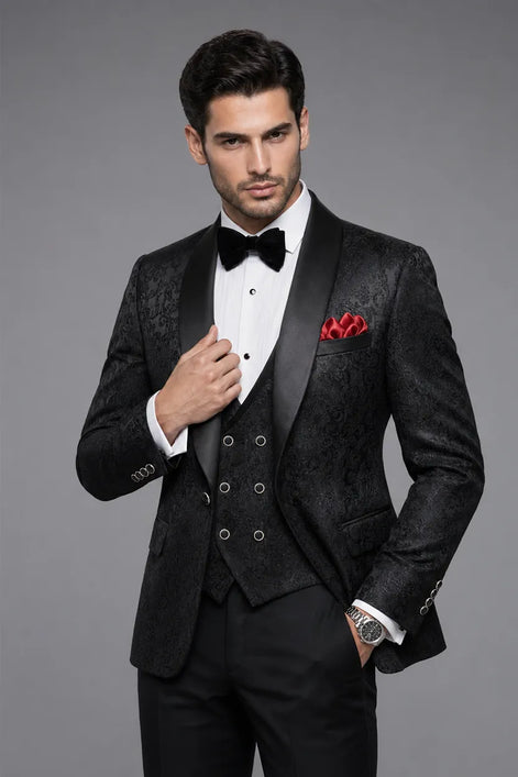 Onyx Opus - Black Jacquard 3-Piece Tuxedo