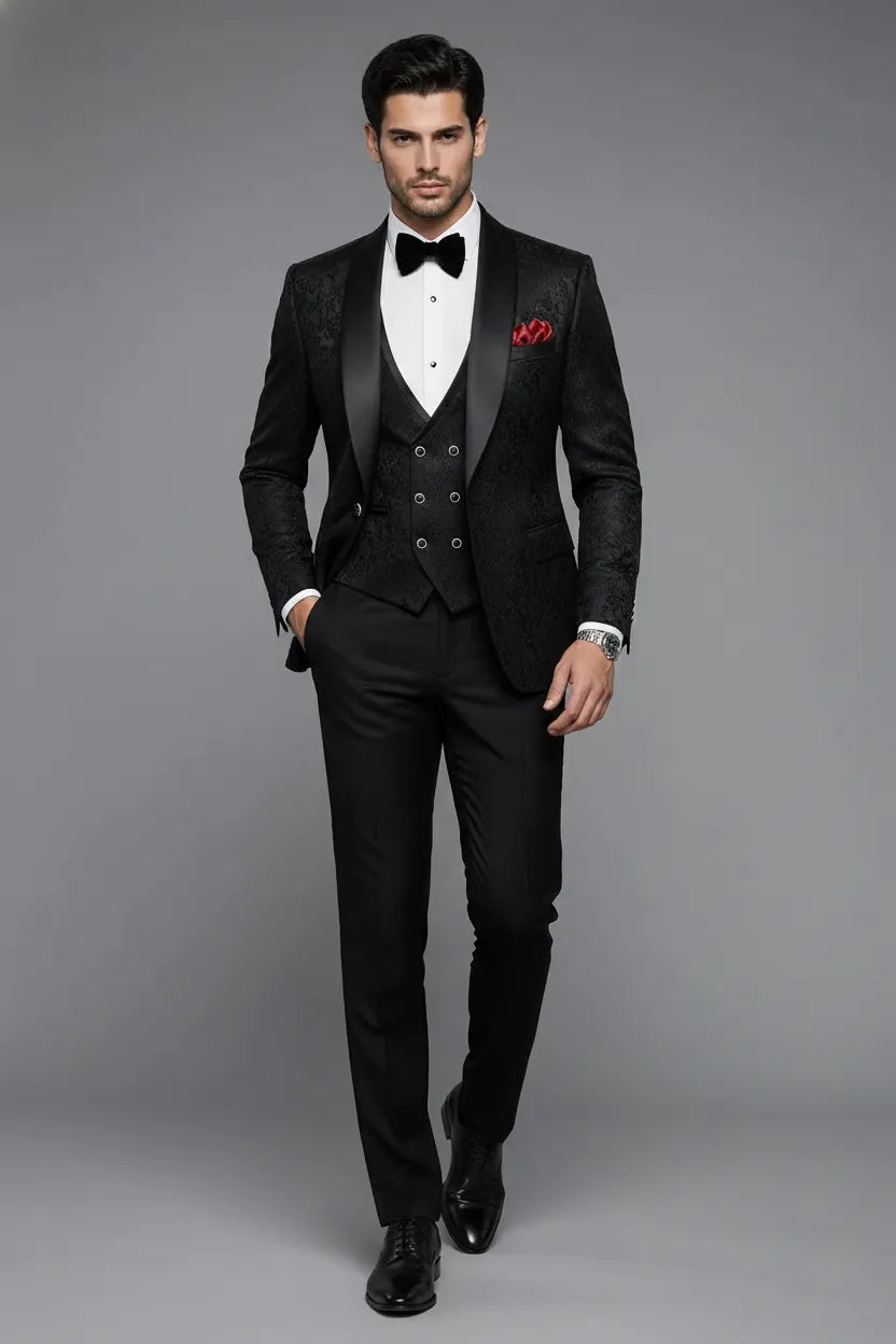 Onyx Opus - Black Jacquard 3-Piece Tuxedo