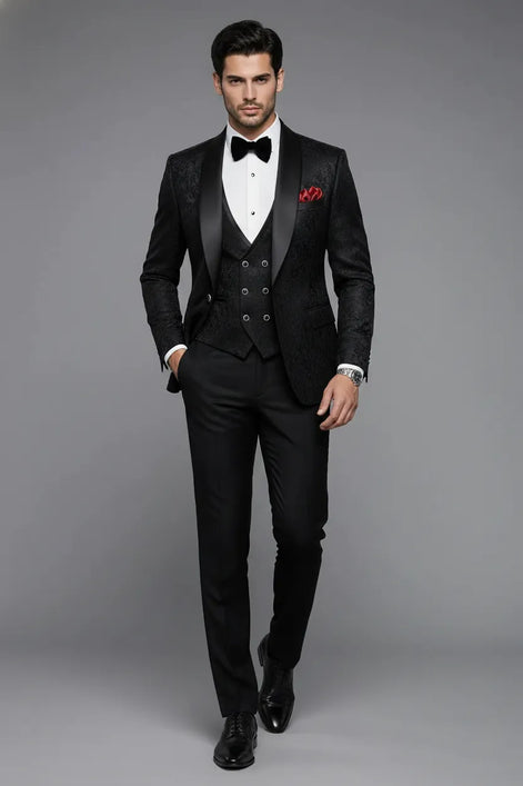 Onyx Opus - Black Jacquard 3-Piece Tuxedo