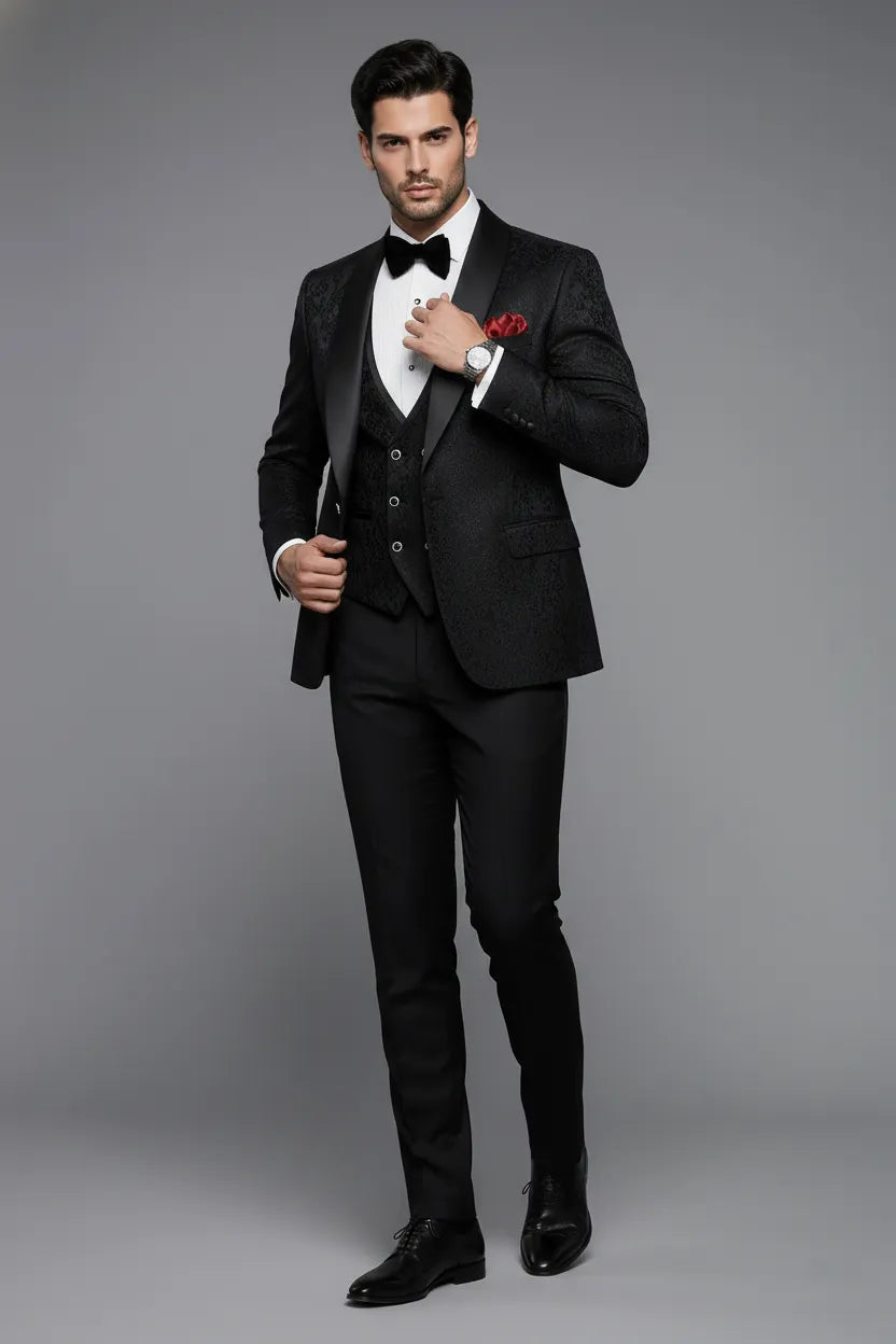 Onyx Opus - Black Jacquard 3-Piece Tuxedo