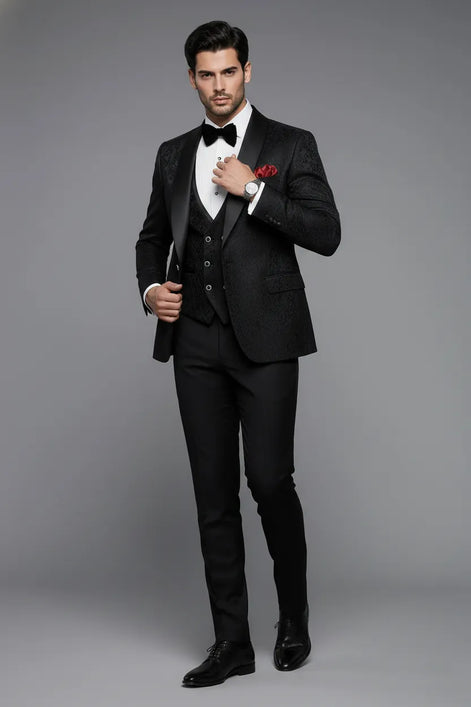 Onyx Opus - Black Jacquard 3-Piece Tuxedo