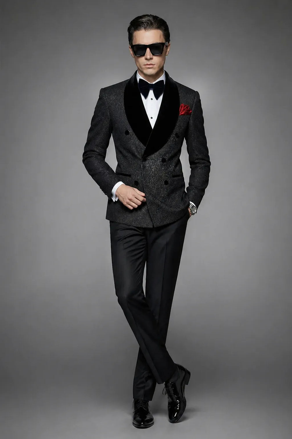 Cosmic Pulsar - Black Shimmer Starfield Tuxedo 2-Piece Suit - product image 1 | Nevo Suit