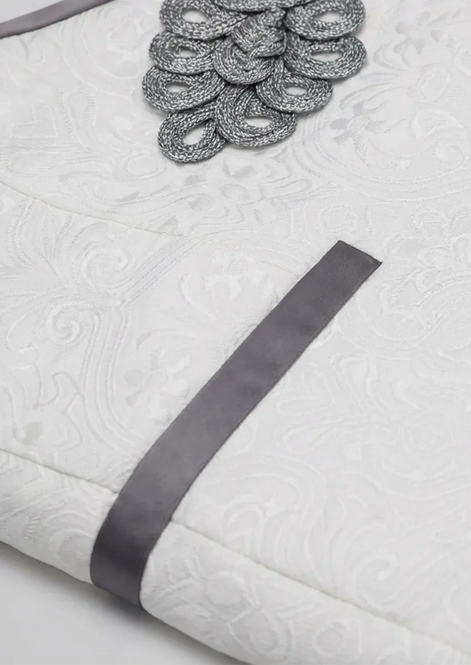 Oracle Emblem - White Silver Jacquard Shawl 3-Piece Tuxedo