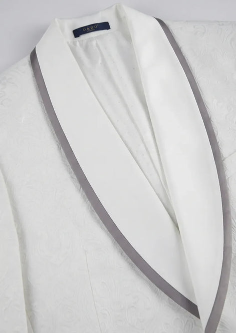 Oracle Emblem - White Silver Jacquard Shawl 3-Piece Tuxedo