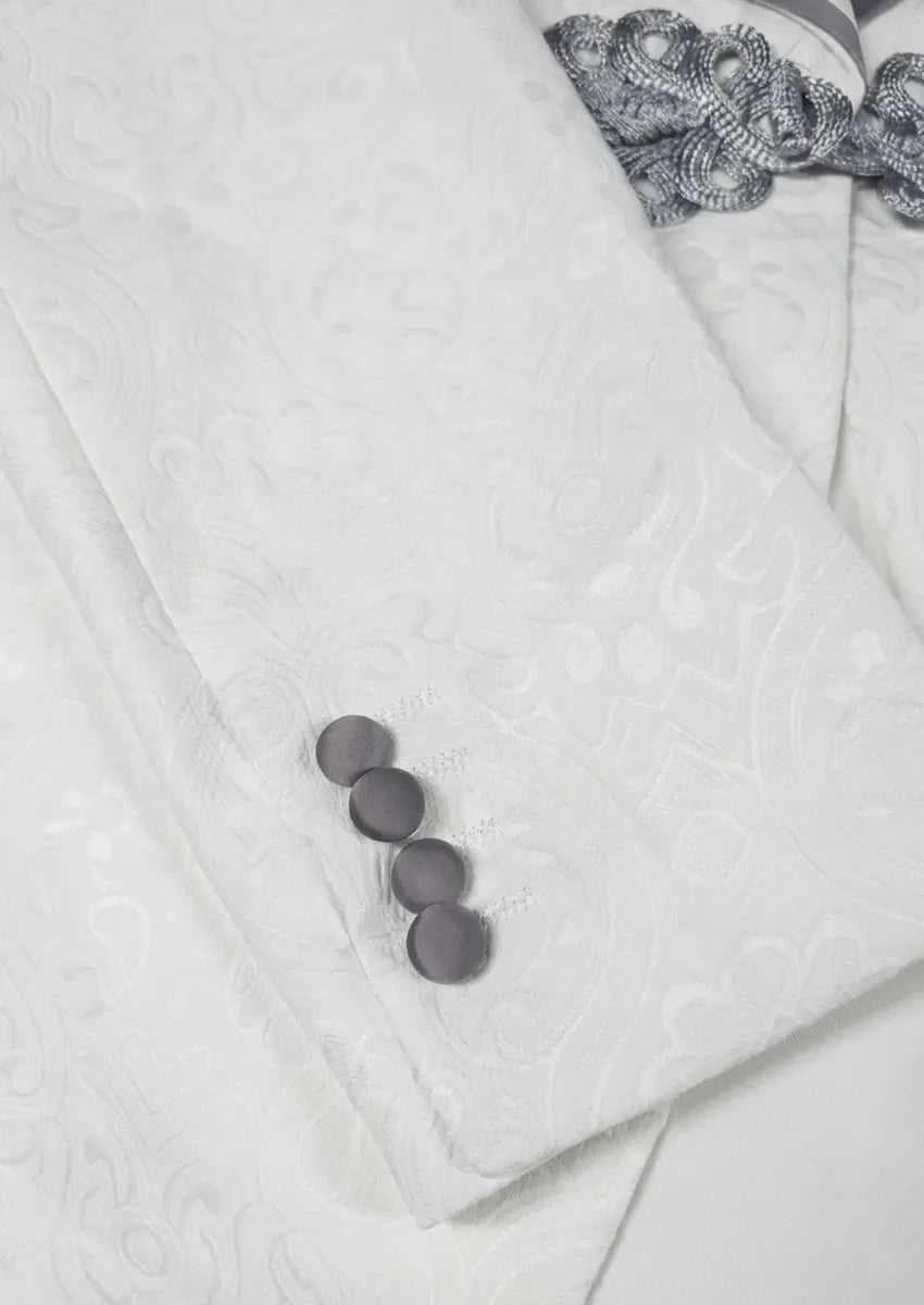 Oracle Emblem - White Silver Jacquard Shawl 3-Piece Tuxedo