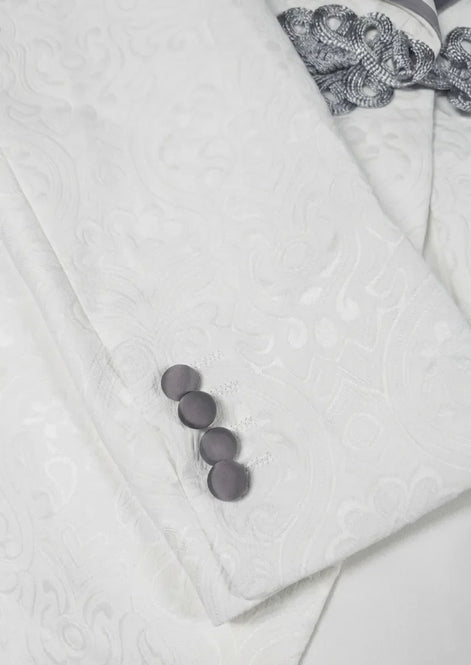Oracle Emblem - White Silver Jacquard Shawl 3-Piece Tuxedo