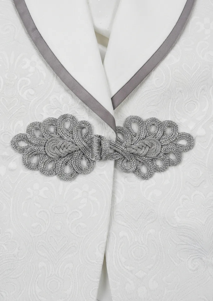 Oracle Emblem - White Silver Jacquard Shawl 3-Piece Tuxedo