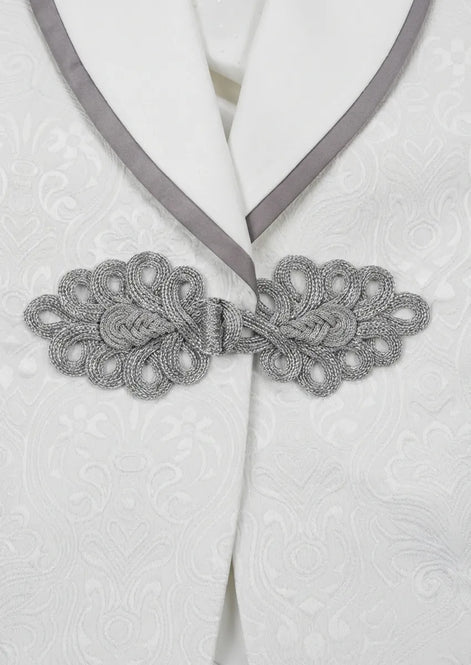 Oracle Emblem - White Silver Jacquard Shawl 3-Piece Tuxedo